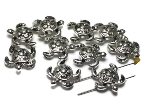 2 Hole Slider Beads (QTy 10) Bright Silver Beads Turtle Beads Flat Beads Bracelet Beads 4 hole beads Spacer Beads 141-M5