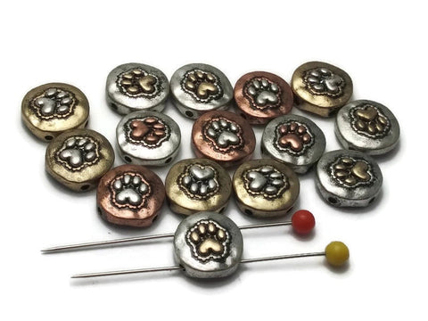 2 hope slider beads (qty 10) Small Paw Print beads dog beads cat beads Mixed Metal beads 2 hole Slider Bead lot bracelet beads 100-m14