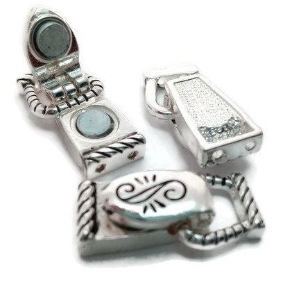 10 Magnetic Clasps for Jewelry Making, Bracelets or Necklaces in a fold Over Silver Design 7854