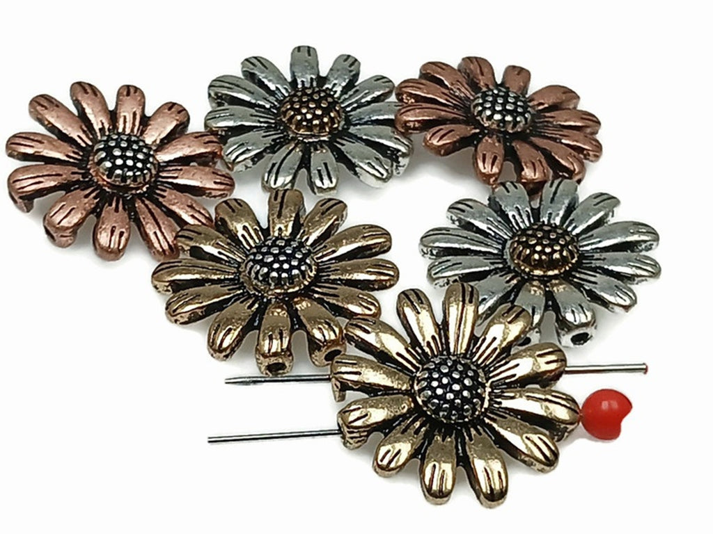 Slider Beads (6 pcs) 2 hole Beads Floral Flower Beads Mixed Metal Spacer Beads Silver Ornate Beads 198-M15
