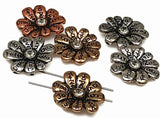 Slider Beads (6 pcs) 2 hole Beads Floral Flower Beads Mixed Metal Spacer Beads Silver Ornate Beads 195-M14