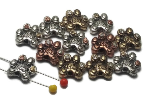 Slider Beads (Qty 12) Fur Mama Paw Print Mixed Metal Beads 2 hole Slider Beads Bracelet Beads Necklace Beads 126-N1