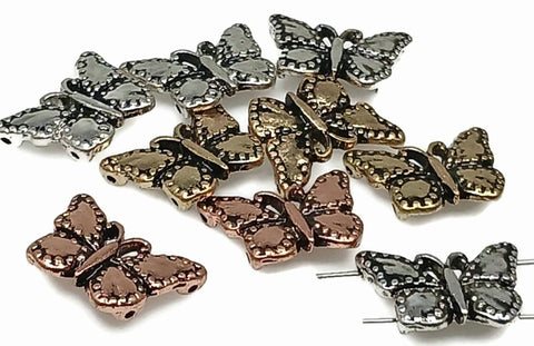 Slider Beads (qty 9) Sliders Sliderbead Two Hole Beads Butterfly Beads Mixed Metal beads Copper 2 hole beads 190-m14