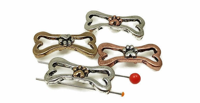 Slider Beads (4 pcs)  2 hole Beads Dog Beads Flat Bracelet Making Beads Mixed Metal Spacer Beads Silver 206-N1