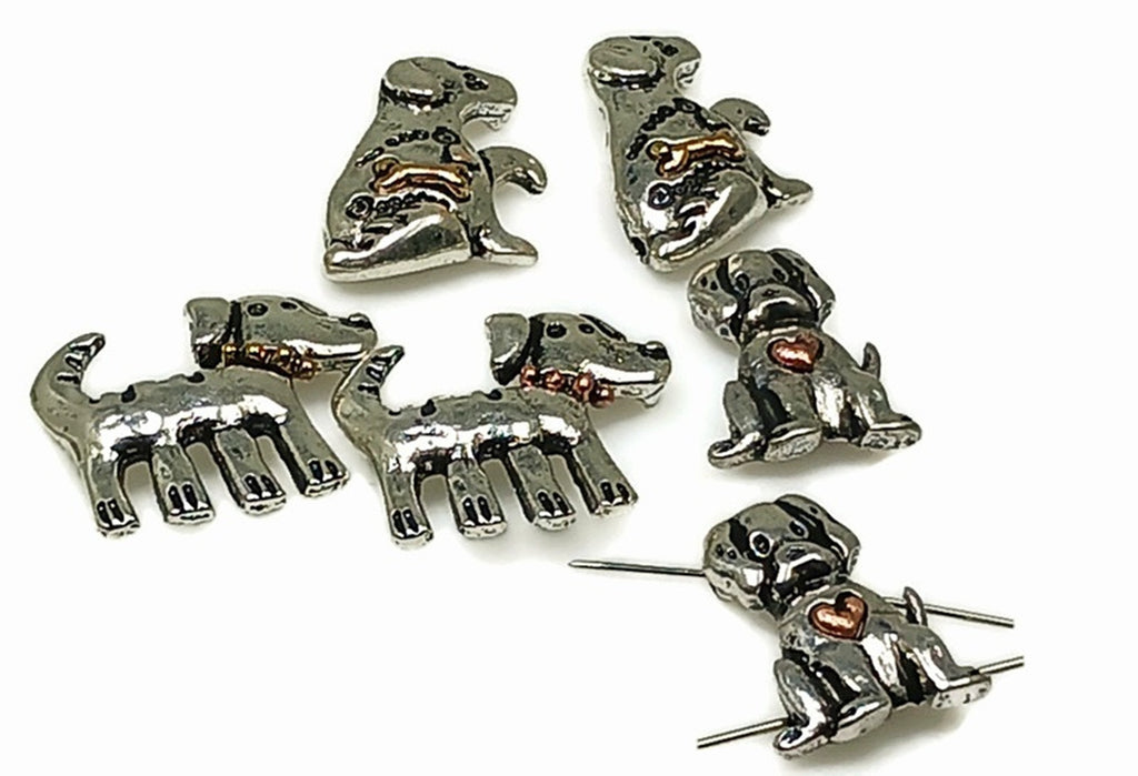 Slider Beads (6 pc) 2 hole beads Dog Beads Two Hole Beads Mixed Metal Beads Spacer Beads
