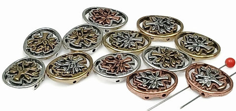 Slider Beads (12 pcs) 2 hole Beads Tree of Life Beads Nature Beads  Mixed Metal Round Beads Spacer Beads Silver Beads 180-M15 FST