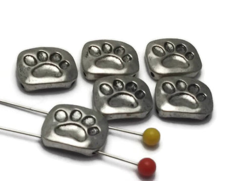 Slider Beads (qty 6) 2 hole Beads Silver Small Silver Paw Print Beads 107-M15