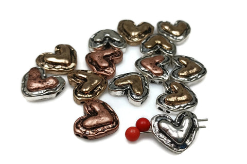Slider Beads (14 pcs) 2 hole Beads heart Beads Mixed Metal Round Beads Spacer Beads Silver 168-N1