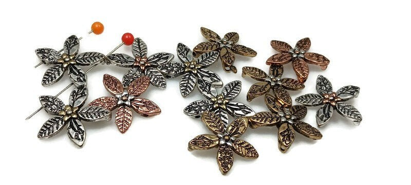 Slider Beads (12) Floral Beads Flower Beads Metal Beads Spacer