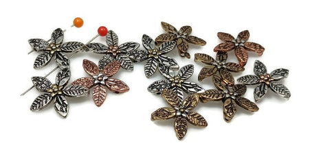 Slider Beads (12) Floral Beads Flower Beads Metal Beads Spacer beads Unique Beads Flat Bracelet Making Beads  226-N1