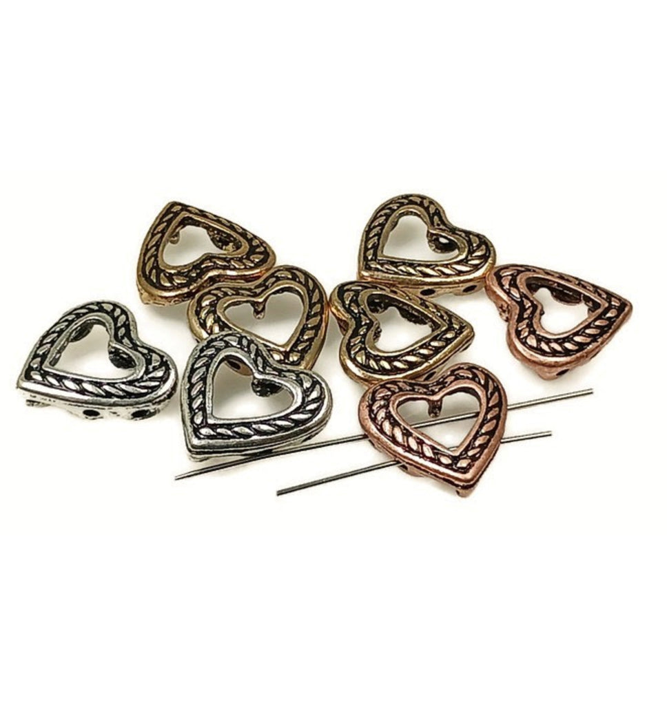 2 Hole Slider Beads (8 pc) Mixed Metal Heart Beads Spacer Beads Bracelet Beads 4 hole beads Jewelry Making Beads 223-N1