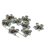 Slider Beads (Qty 8) 2 hole slider beads Floral Beads Metal Beads Spacer Beads Flat Bracelet Making Beads  224-H8