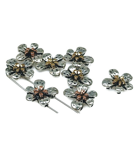 Slider Beads (Qty 8) 2 hole slider beads Floral Beads Metal Beads Spacer Beads Flat Bracelet Making Beads  224-H8