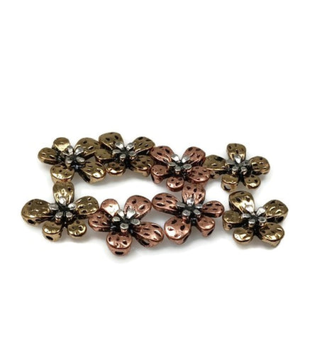 Slider Beads (Qty 6) 2 hole slider beads Floral Beads Metal Beads Spacer Beads Flat Bracelet Making Beads  225-M5