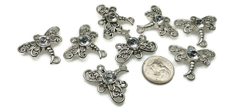 Connector Beads (8 pc) Dragonfly Beads Connector Links Silver Beads Bracelet Beads Necklace Beads Rhinestone Beads 246-H8
