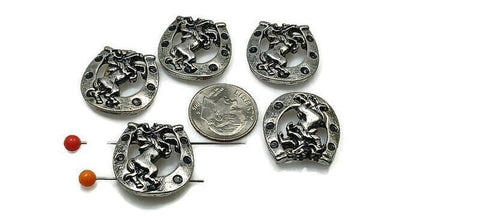 2 Hole Slider Beads (Qty 5) Western Beads Western Style Beads Horse Beads Rodeo Beads Horseshoe Beads antique pewter 2 hole beads 234-N5