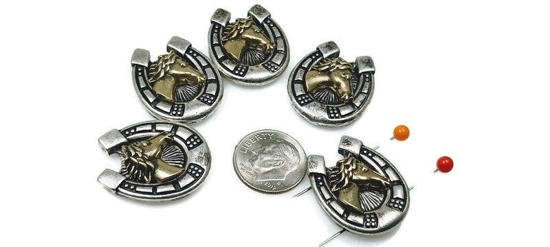 2 Hole Slider Beads (5 pc) Western Beads Focal Beads Spacer Beads Flat Beads horse beads Sliderbeads 2 hole beads Pewter Beads 265-N5