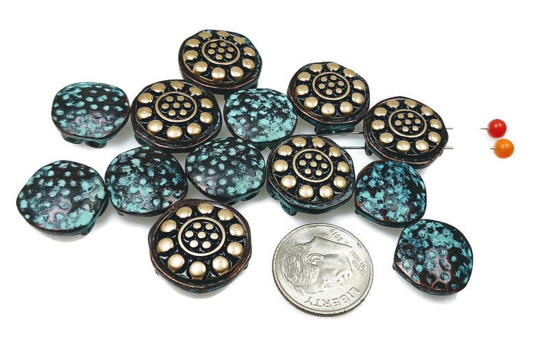 2 Hole Slider Beads (13 pc) Floral Beads Spacer Beads Flat Beads Sliderbeads 2 hole beads Unique Beads Spacers Flower Beads  296-N12