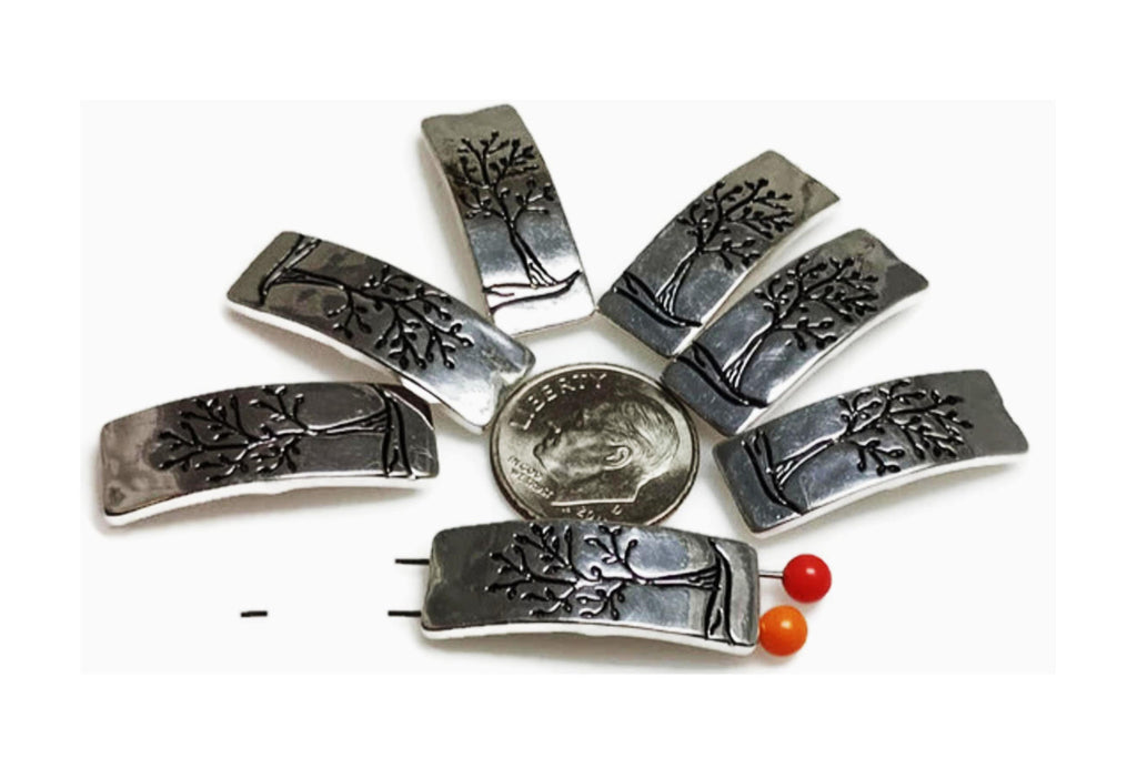 2 hole slider beads (Qty 7) Tree of Life Beads Spacer Beads Jewelry Making Beads Rectangle Beads Silver Beads  Bracelet Beads 307-M9 FST