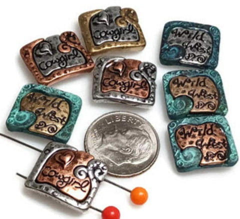 2 hole slider beads (Qty 8) Western Beads Cowgirl Beads Wild West Beads Unique Beads Rectangle Beads Silver Beads  Bracelet Beads 303-M9 FST