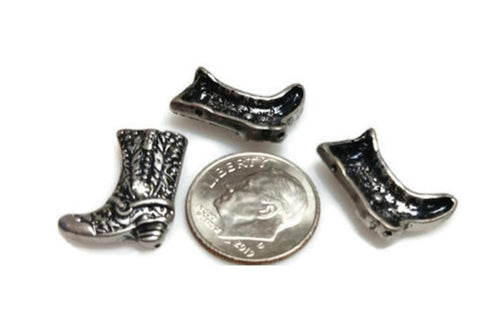 2 hole slider beads (Qty 14 ) Western Beads Cowboy Boot Beads Unique Beads Rectangle Beads Silver Beads Bracelet Beads 311-M15 FST