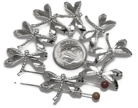 2 Hole Slider Beads (8 pc) Dragonfly Beads Sliderbeads Silver Beads Bracelet Beads Necklace Beads Double Strand Beads  333-M14 FST