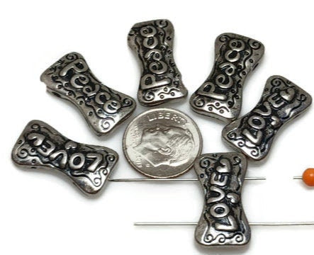 Love Beads Peace Beads  (qty 6)  2 hole beads Slider Beads Spacer Beads Focal Metal Beads Bracelet Beads Antique Beads 345 N4 FST