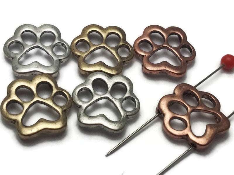 2 Hole Slider Beads (6 pc) Paw Print Beads Spacer Beads Unique