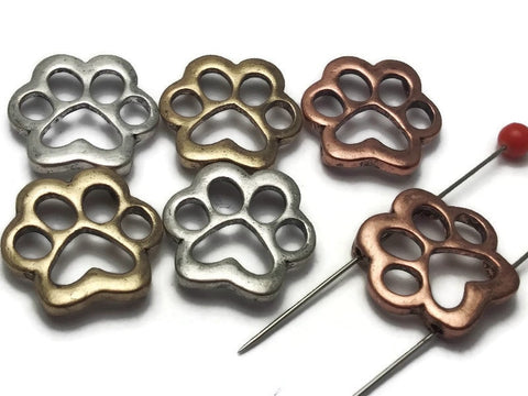 2 Hole Slider Beads (6 pc) Paw Print Beads Spacer Beads Unique Beads Metal Beads Double Strand Beads Sliderbeads Silver Beads 308-M9 FST