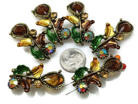 2 hole slider beads (Qty 6) Topaz Cz Rhinestones  Beads Gold Beads Focal Beads Floral Beads Flower Beads Bracelet Beads 329-M9 FST