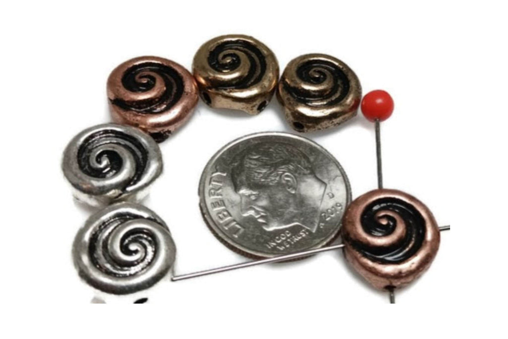 2 hole slider beads (Qty 6) Swirl Beads Spiral Beads Spacer Beads Jewelry Making Beads Necklace Beads Flat Beads  Bracelet Beads 315-M9 FST