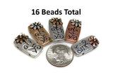 2 hole slider beads (Qty 14 ) Floral Beads Flower Beads Flat Beads Unique Beads Rectangle Beads Silver Beads Bracelet Beads 312-M15 FST