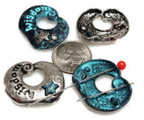 2 hole slider beads (Qty 6)  Wisdom Beads Inspirational Beads  Unique Beads Silver Beads Bracelet Beads Necklace Beads  319-N12 FST