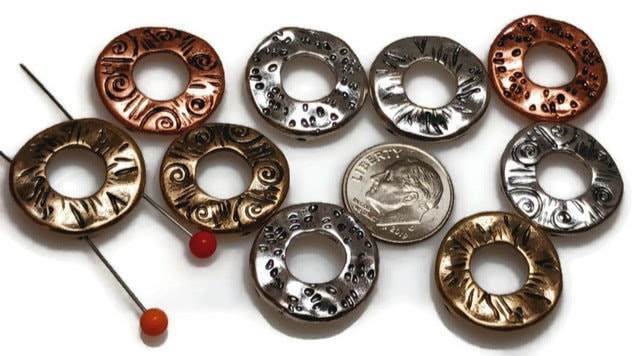 Slider Beads (9 pc)  2 hole beads Spacer Beads Sliderbeads Bracelet Beads Flat Beads Copper Beads Unique Beads 410-M18